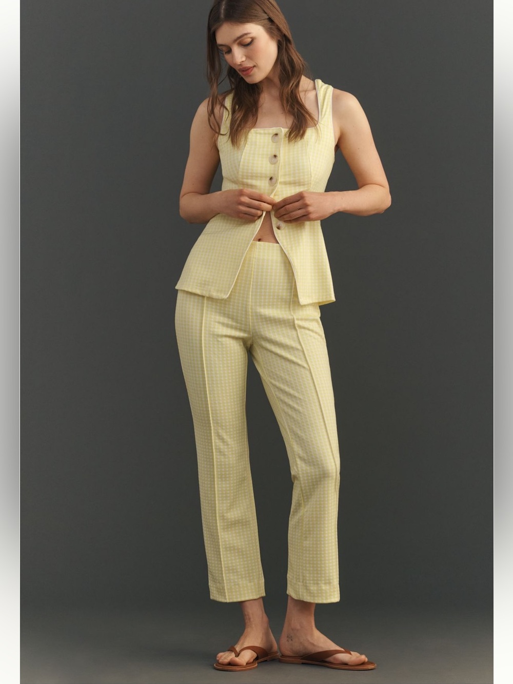 Anthropologie by Maeve Poppy Gingham Kick-Flare Set